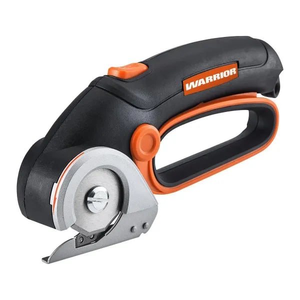 A Warrior branded cordless power cutter in black with orange accents