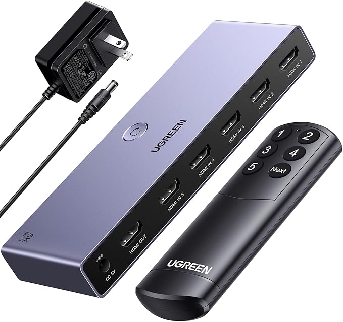 an aluminum 5 in 1 out HDMI switch